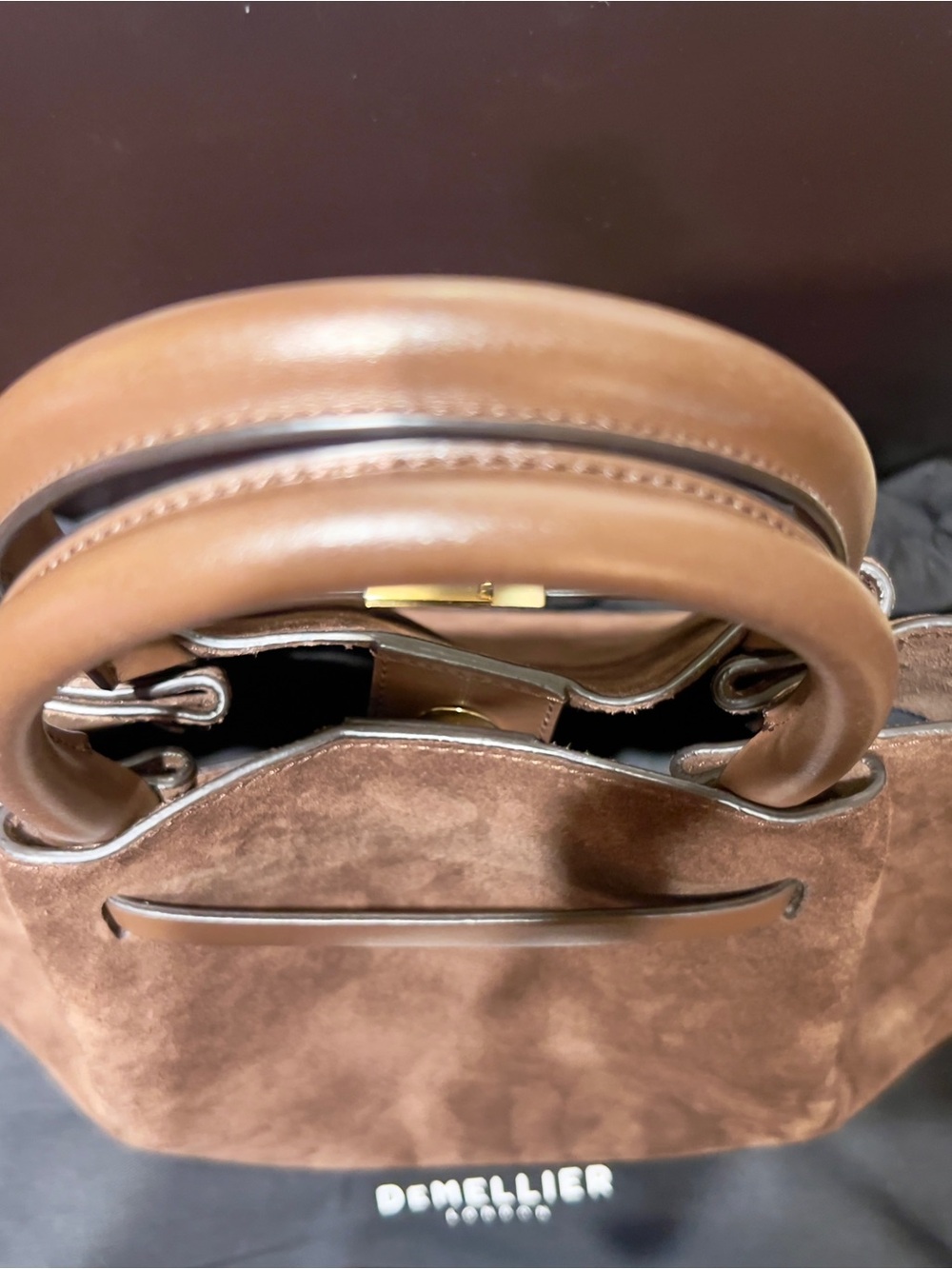 DeMellier Brown Suede Tote Bag with Gold Hardware - Picture 9 of 11